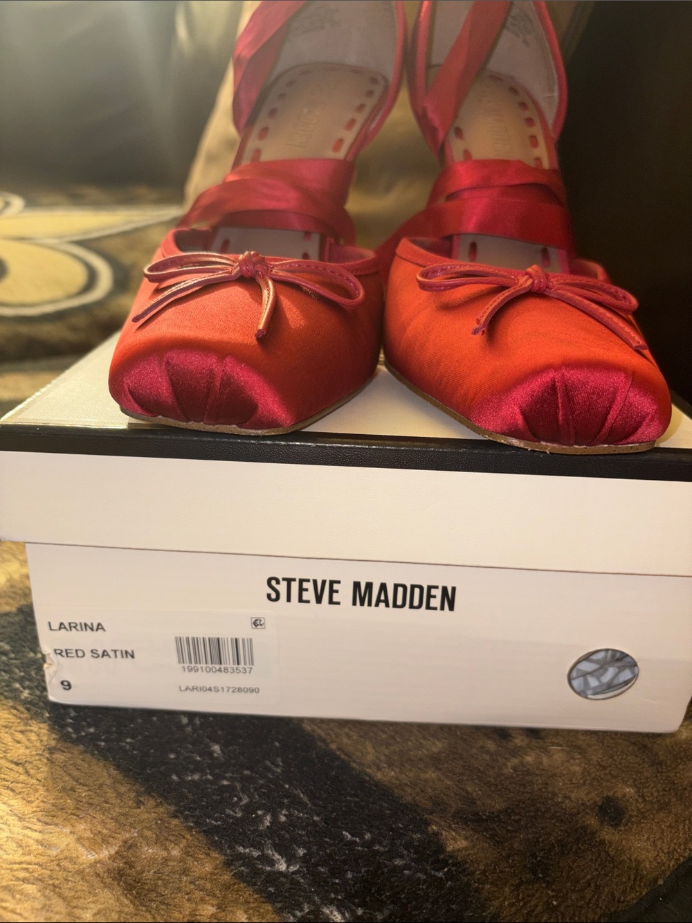 Steve Madden Red Satin Ankle Tie Ballet Pumps - Picture 6 of 10